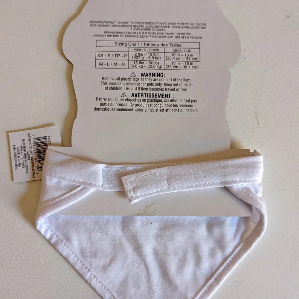 NWT Dog Bandana White M-L Michaels Imagin8 Pets Med Large Clothes Bib Adjustable
